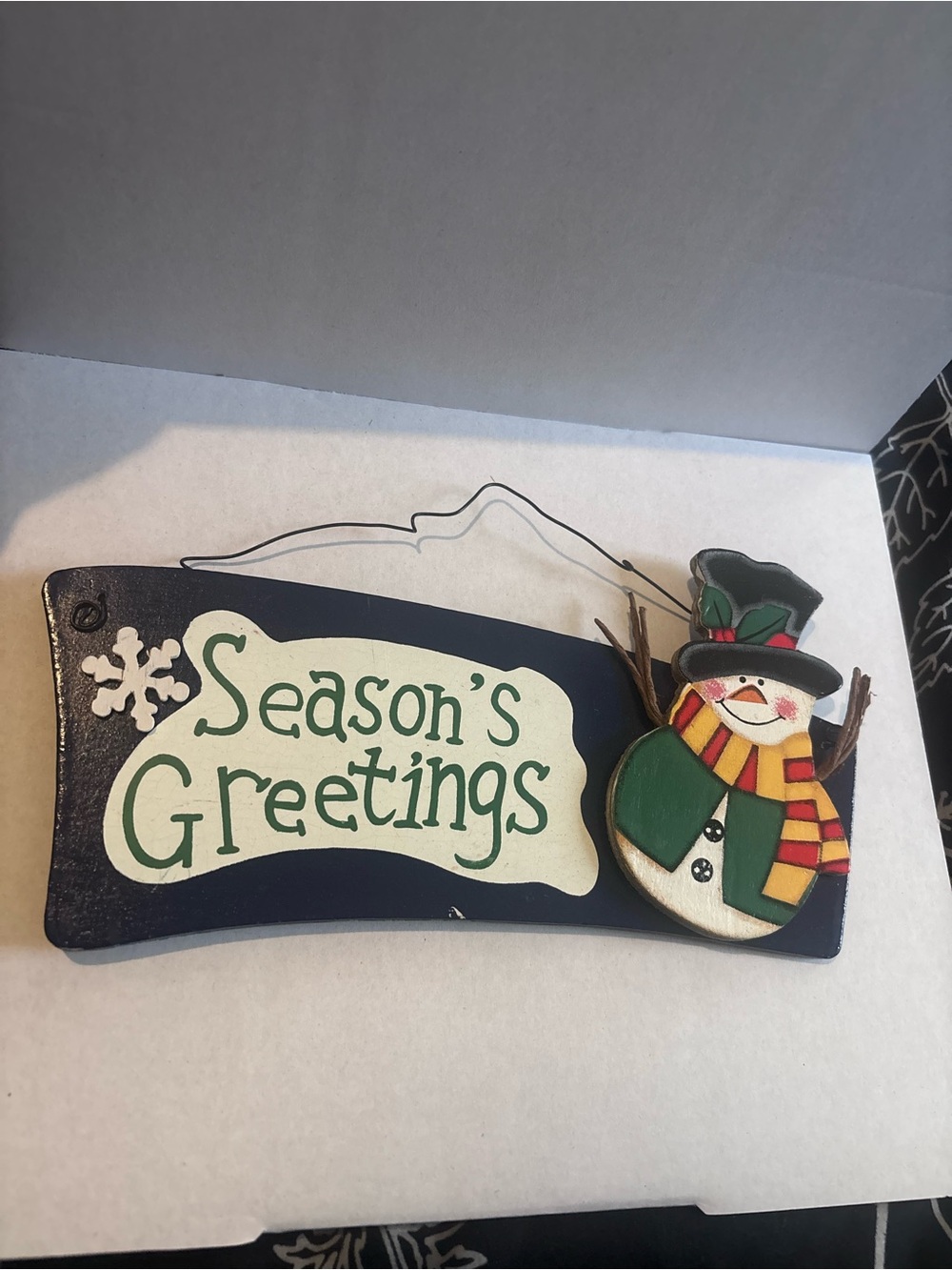 Season's Greetings Wooden Snowman Wall Sign - Green, Red, Yellow